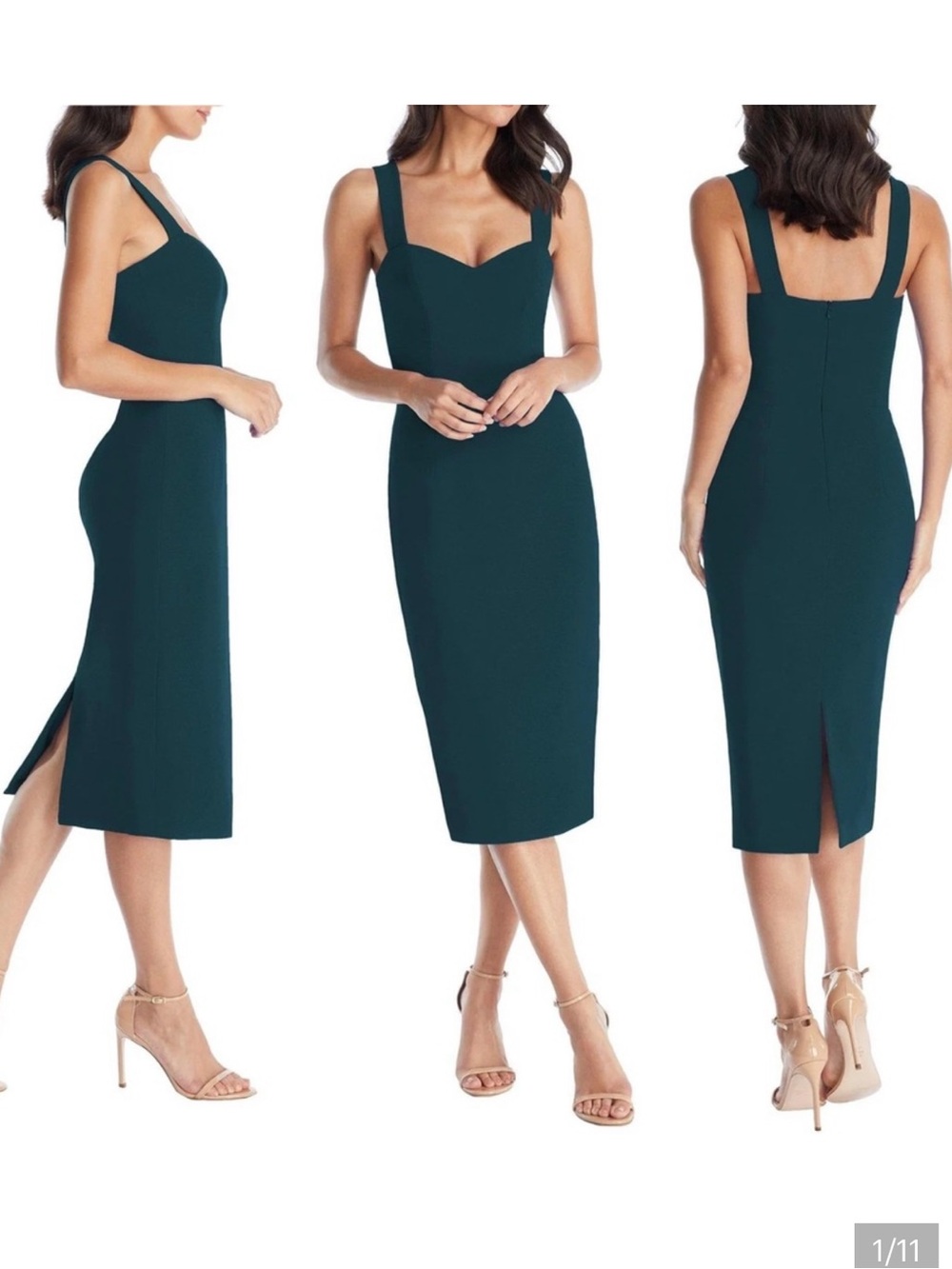 DRESS THE POPULATION Nicole Crepe‎ Dress PINE GREEN SIZE L midi
